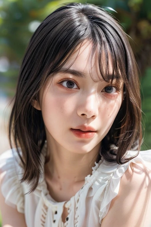(realistic, photo-realistic:1.4),(best quality,masterpiece:1.2),RAW photo,high resolution,intricate details, insanely detailed,extremely detailed, soft light, cinematic lighting, (portrait, bust shot, frontal photography:1.8) ,solo,1girl,a Japanese female idol, (blouse,skirt, :1.8),beautiful detailed eyes, detailed face, pale skin, fine-textured skin,dark hair, photo background, indoors,,,