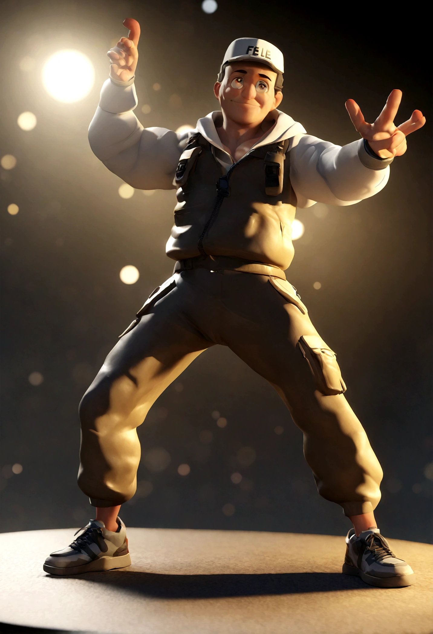 23-year-old man in white cap, animation character, Caractere estilizado, animation style rendering, 3D estilizado, Arnold Maya render, 3 d render stylized, toon render keyshot, Personagem 3D, Personagem 3D, 3d rendering stylized, 3 d character render, personagem de desenho animado, Personagem de close up, Pose de personagem, (Estilo Pixar) (master part:1.2) (Bokeh) (best quality) (pele detalhada) (textura detalhada) (8k) (argila) (Cinematic lighting) (sharp focus wearing a cargo pent and sports shoes in studio