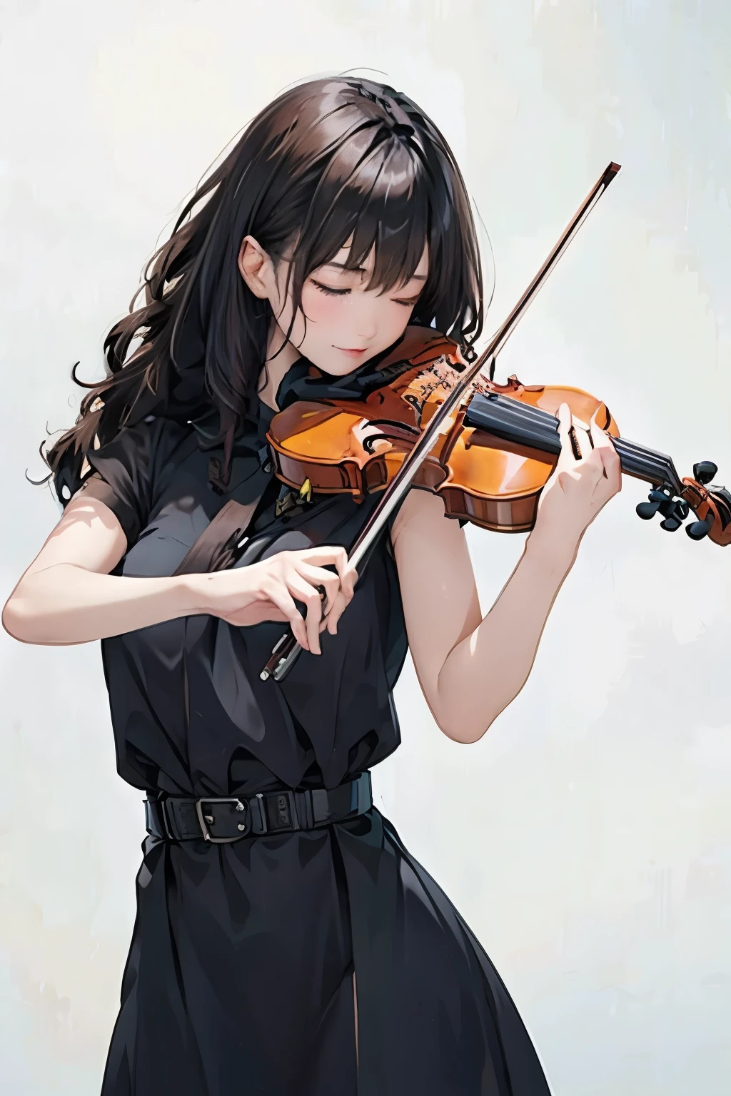 (masterpiece, best quality:1.2), 1girl, playing violin, solo, blank background, white background,