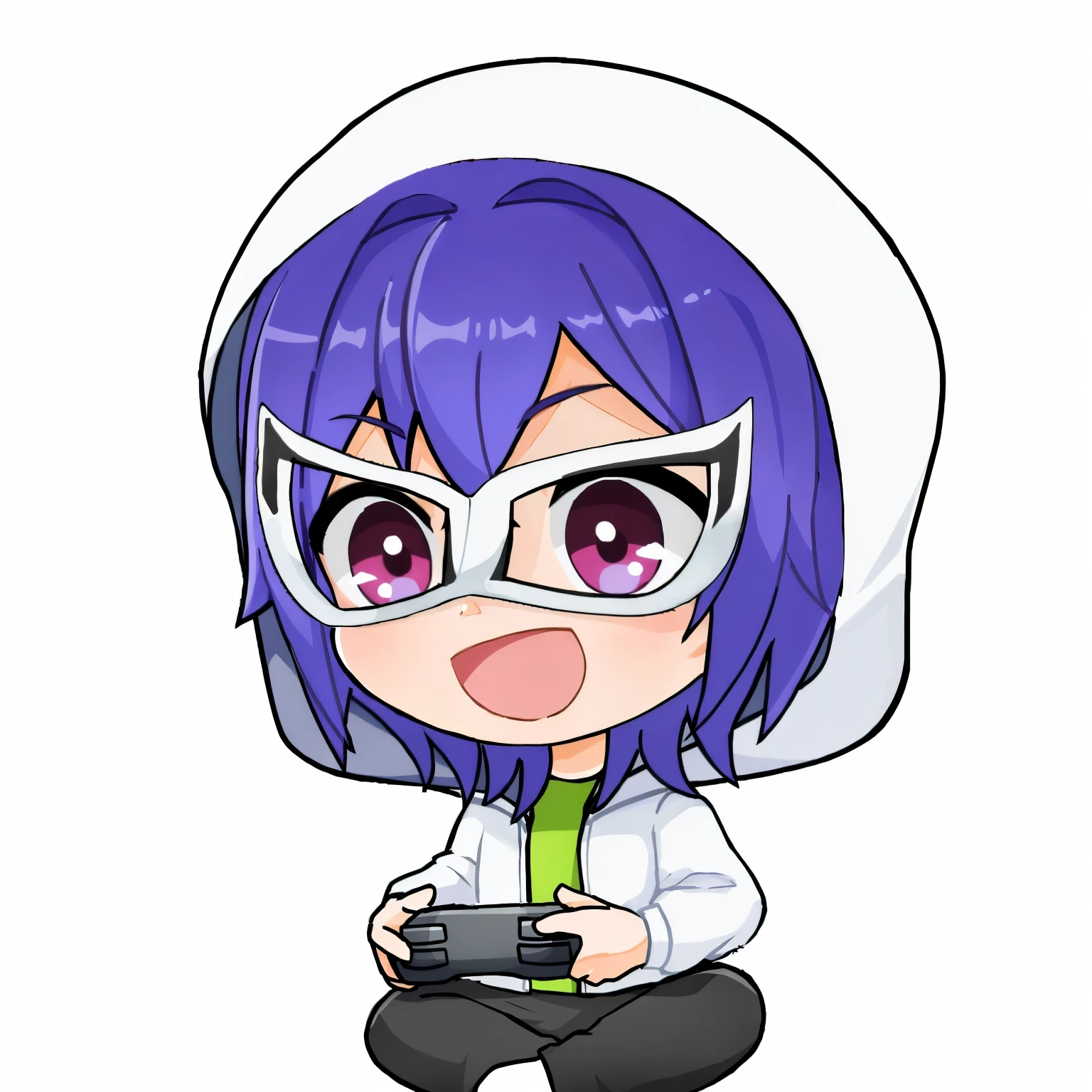 Wearing glasses and a green tie、Anime girl holding a game controller, 2D Animation style, Little monster girl, Little, Anime Moe Art Style, advanced digital Little art, Little anime girl, , Anime girl crouching, Nendoroid-like style, anime Little, Little anime, Little style, 2D Animation, Little art