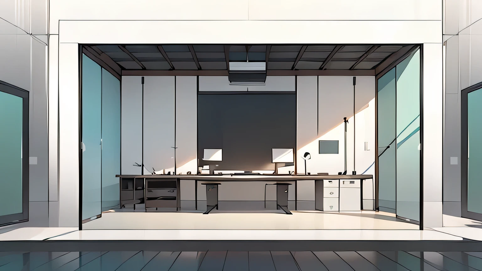 wide room,skin care, posters on the walls, Nobody is here,laboratory ,big room,white room,microscope beaker test tube,pH meter,a very spacious and bright laboratory
