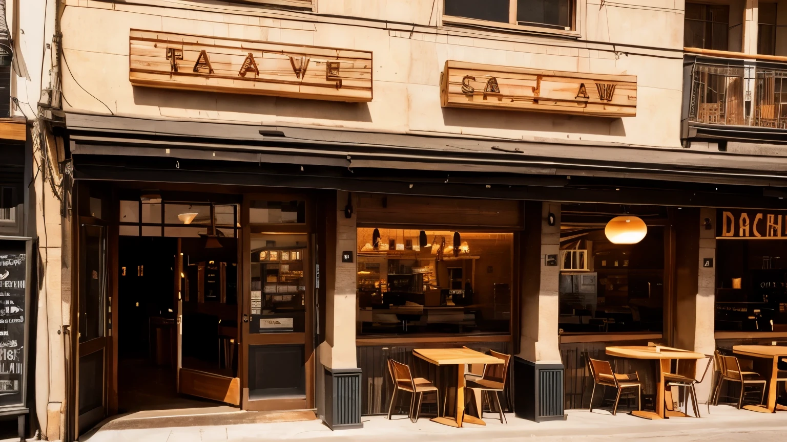 A stylish urban Western-style cafe　Warm light lighting