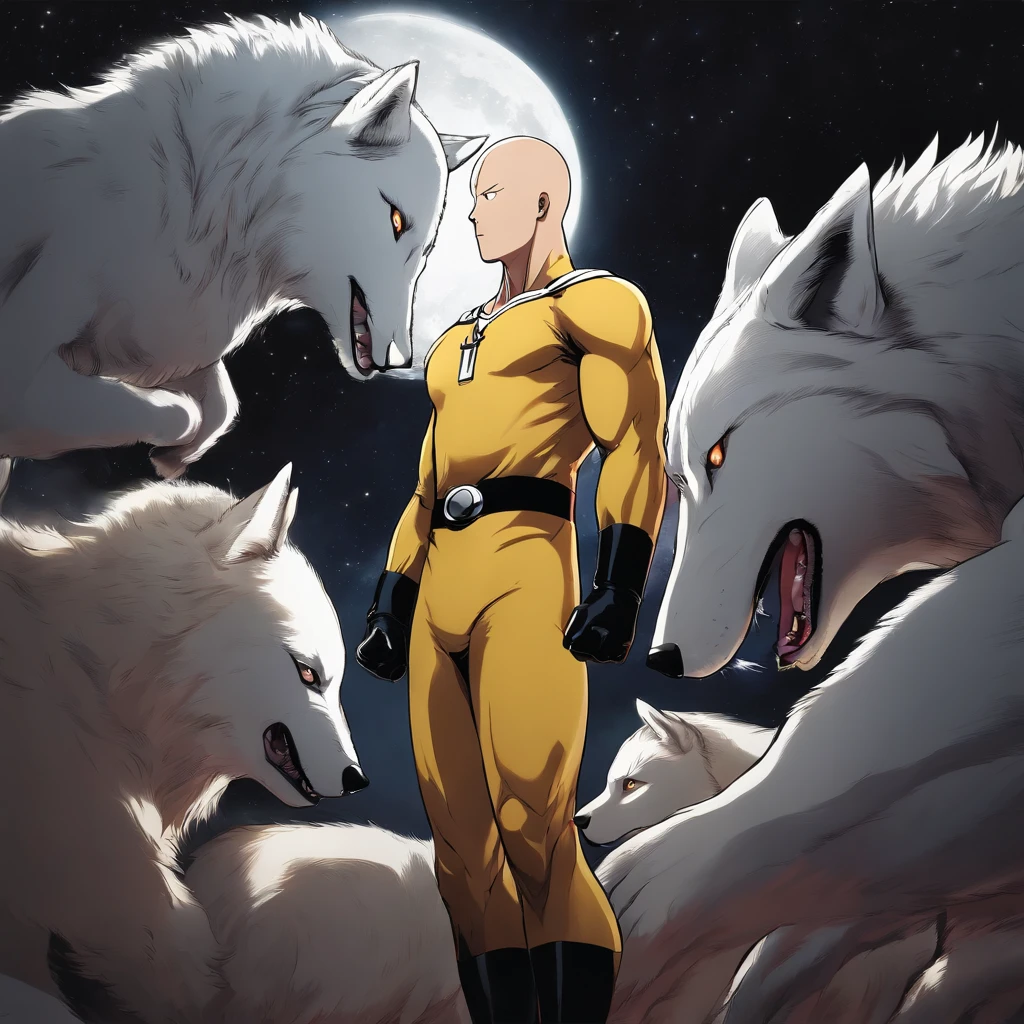 One punch man with wolfs