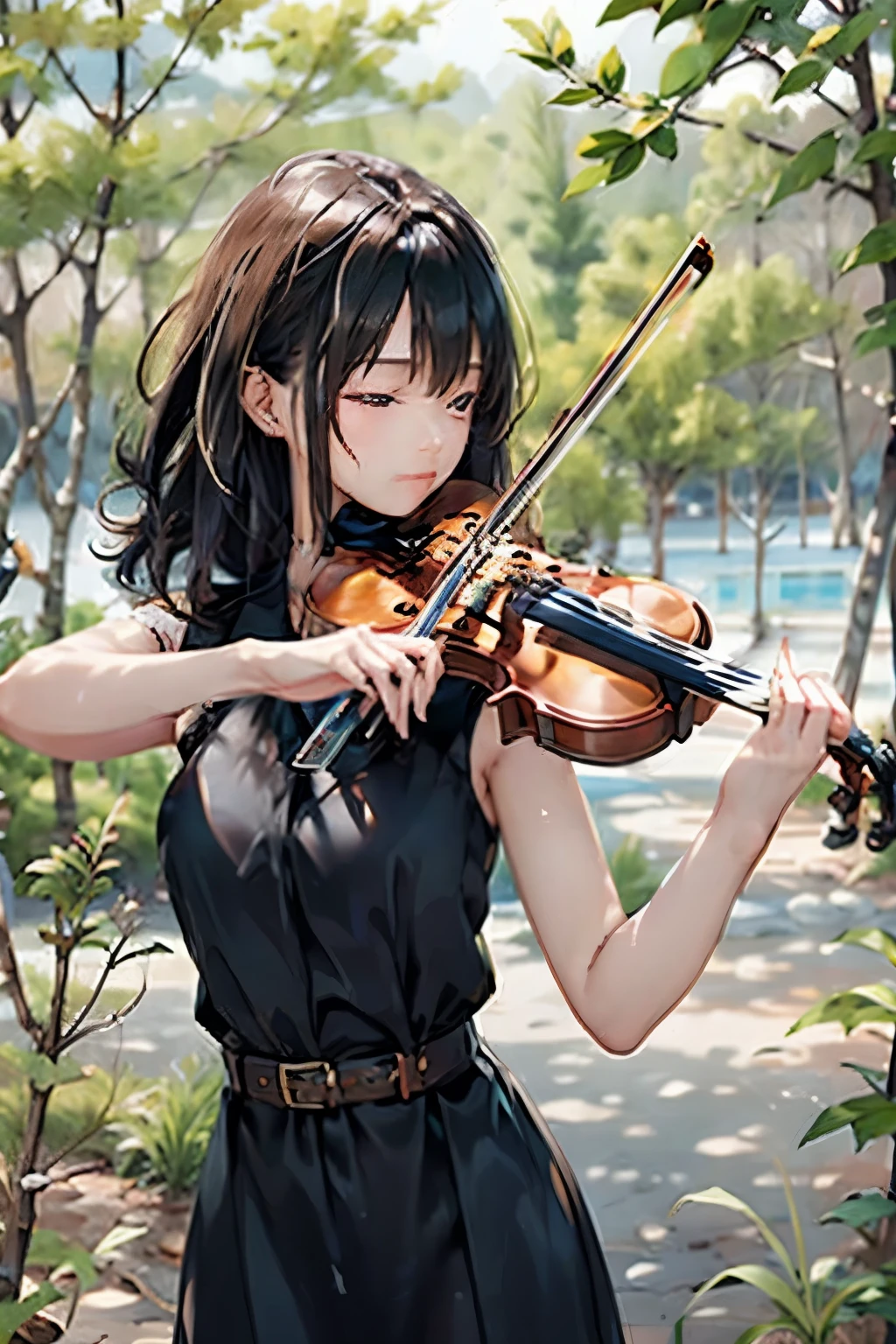 (masterpiece, best quality:1.2), 1girl, playing violin, solo, blank background, white background,