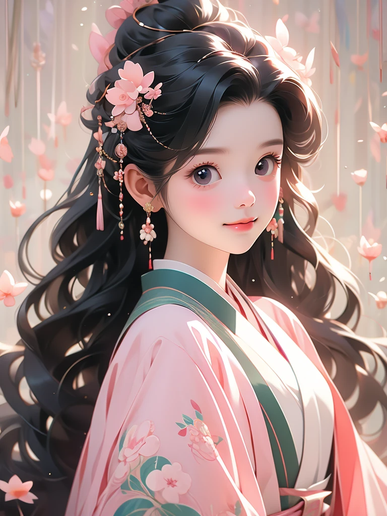 (pastel colour:1.2)，masterpiece，highest quality，highest quality，High resolution，Ultra-realistic，Realistic，aesthetics，(Cute Art:1.2)，(Chibi Girl:1.2)，Twelve-layered kimono，From the side，Long Shot，noble，１Beautiful Princess，Beautiful Skin，(Straight Long Hair　Long black hair　wealthy)，A little smile，(kimono　Gentle pink hue　The beauty of layered colors)，Silk luster，Layered collar，Wide sleeves，Long hakama hem，seiza，Transparent，White background