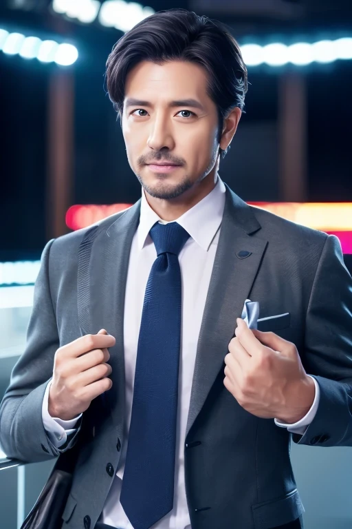 8k、highest quality、Ultra-detailed、masterpiece、Realistic、Photo realistic、40-year-old male、refreshing、Full Body Shot、Big eyes、double eyelid、solo、Japanese Male、business suit、
