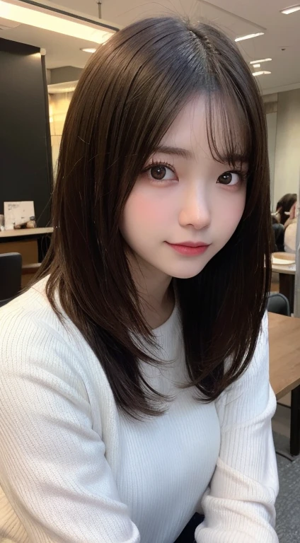 In detail, High resolution, high quality、Perfect dynamic composition, Beautiful fine details, Medium Hair, small 、Natural color lip, squat,Kamimei、Shibuya Ward、university student、1 person、Clear Skin、Shiny Hair、Tabletop, 最high quality, figure, Super detailed, In detail, High resolution, 8k,The correct state of the human body