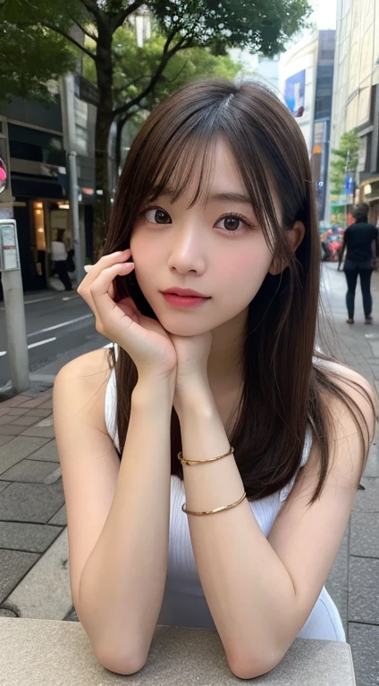 In detail, High resolution, high quality、Perfect dynamic composition, Beautiful fine details, Medium Hair, small 、Natural color lip, squat,Kamimei、Shibuya Ward、university student、1 person、Clear Skin、Shiny Hair、Tabletop, 最high quality, figure, Super detailed, In detail, High resolution, 8k,The correct state of the human body