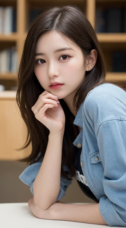 In detail, High resolution, high quality、Perfect dynamic composition, Beautiful fine details, Medium Hair, small 、Natural color lip, squat,Kamimei、Shibuya Ward、university student、1 person、Clear Skin、Shiny Hair、Tabletop, 最high quality, figure, Super detailed, In detail, High resolution, 8k,The correct state of the human body