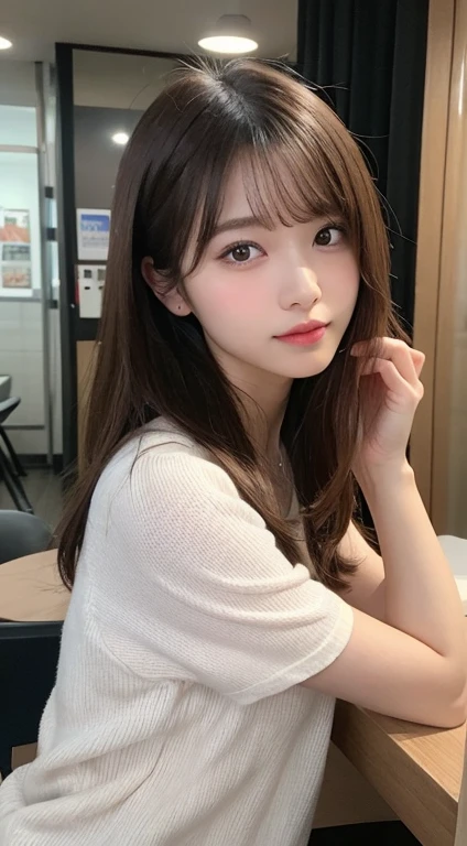 In detail, High resolution, high quality、Perfect dynamic composition, Beautiful fine details, Medium Hair, small 、Natural color lip, squat,Kamimei、Shibuya Ward、university student、1 person、Clear Skin、Shiny Hair、Tabletop, 最high quality, figure, Super detailed, In detail, High resolution, 8k,The correct state of the human body