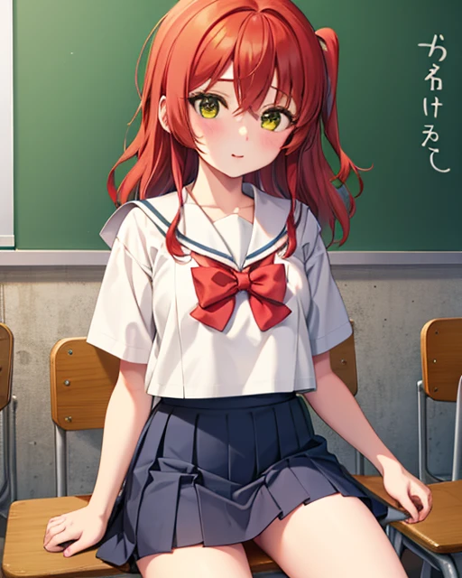 One girl,(cuneiform:1),kita ikuyo, Redhead, Sailor suit、mini skirt、Thighs、Sit on a chair、Panty shot、Cute Panties、classroom、Cowboy Shot