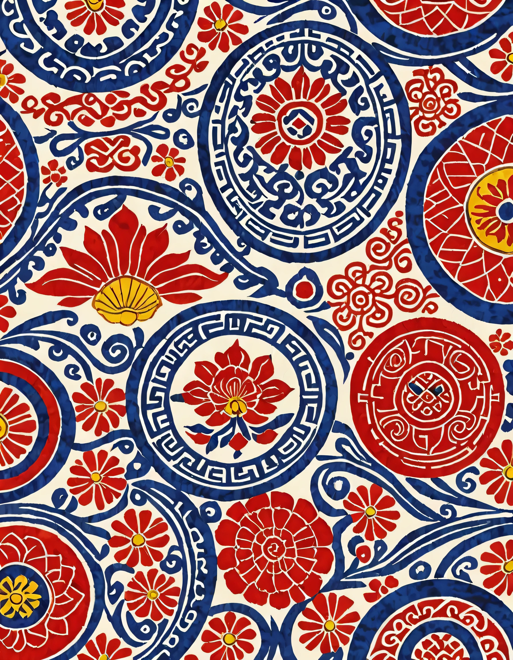Hand Painted,Ethnic pattern with traditional Chinese patterns.