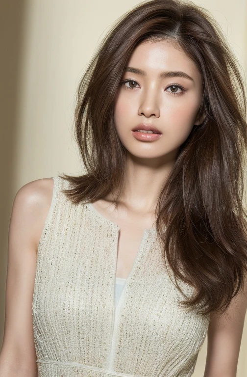 ((highest quality, 8K, masterpiece:1.3)), concentrate: 1.2, Perfect body beauty: 1.4, Hips: 1.2, Layered Haircut, Highly detailed face and skin texture, Delicate eyes, double eyelid, whitened skin, Long brown hair、slim、thin、Model Body Type