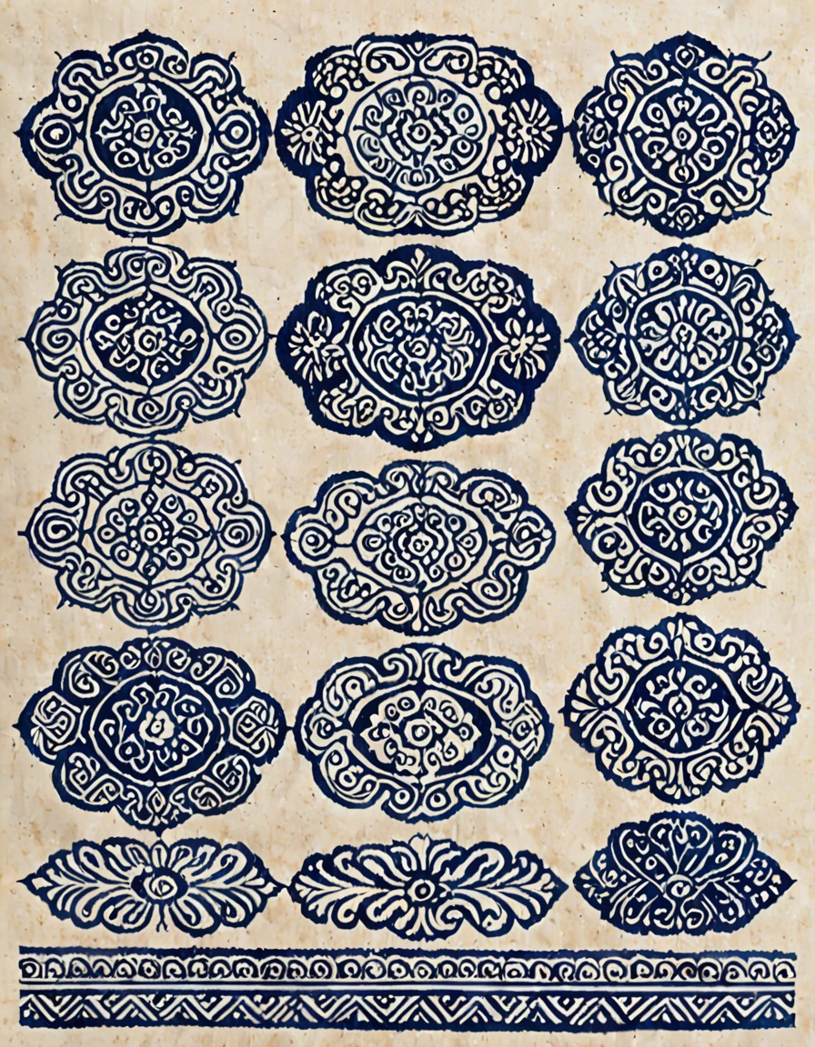 Hand Painted,Guizhou traditional patterns,minority,totem,Batik,blue,monochrome