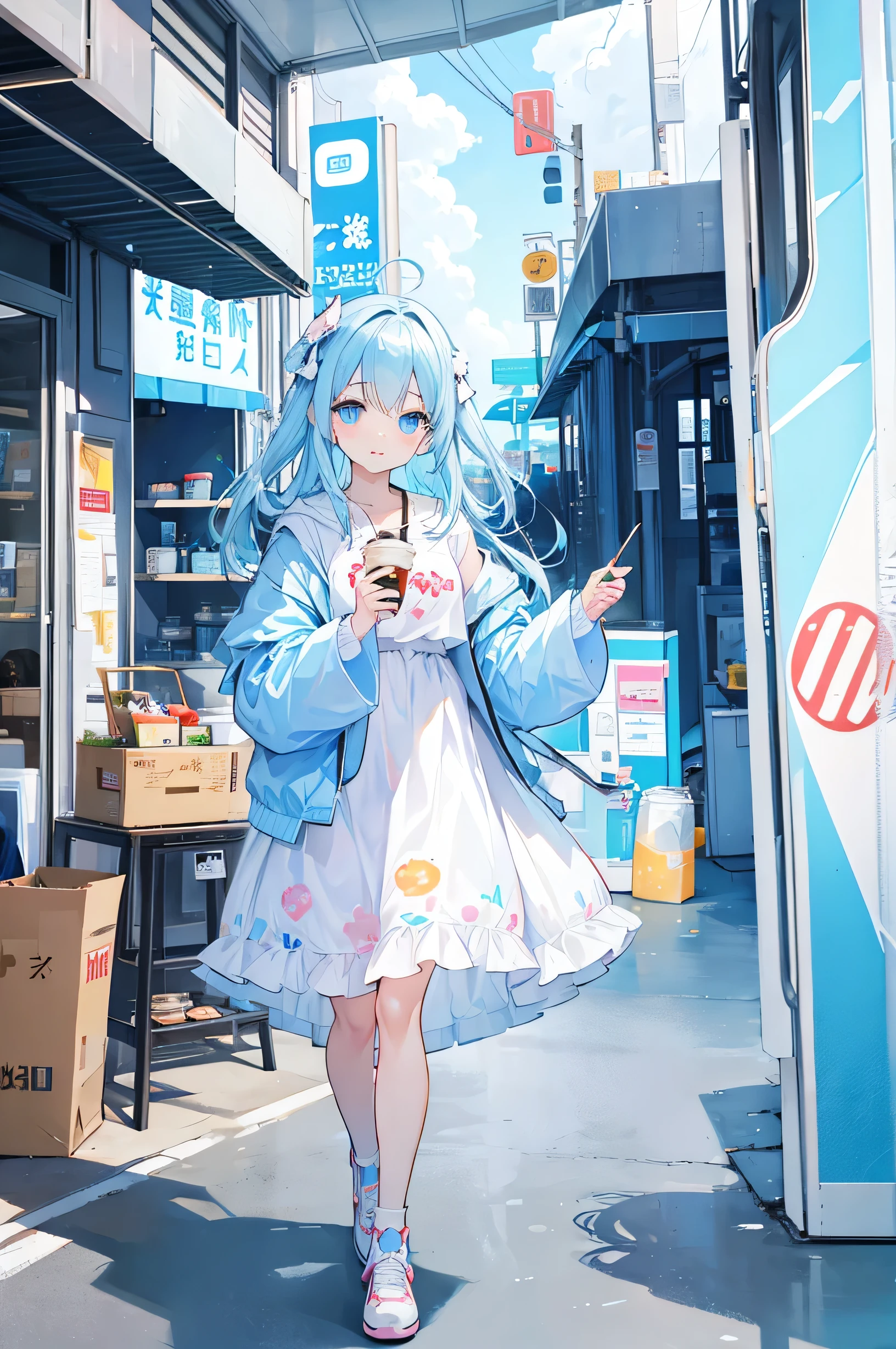 IP image,milk tea,light blue,The name is the source of the dream