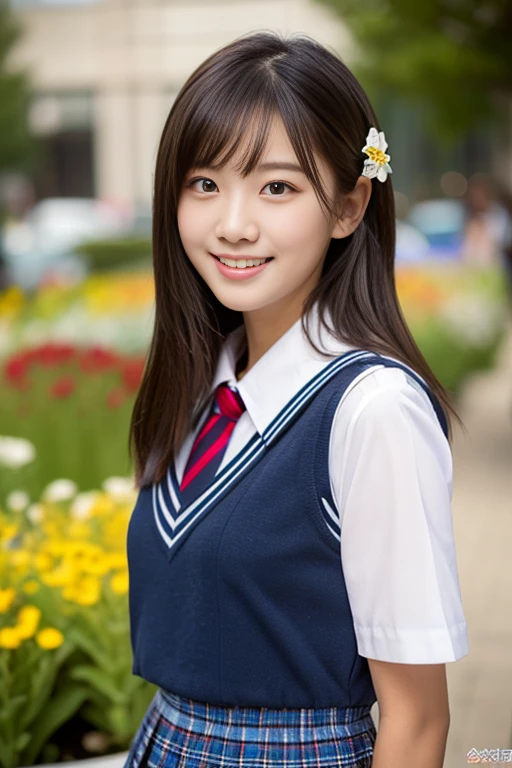 (((full bodyesbian)))、((Girls' High School Uniforms))、((1a person))、ponytail、short-hair、Close to the subject、((a school flower beds)))、(((ssmile)))、(((Girls' High School)))、((a beauty girl))、((sexy pose))、Photorealsitic、Beautiful detailed eyes、Hyper-Realism、highcontrast、Ultra HD、realistic skin textures、Top image quality、top-quality、超A high resolution、Fine details、Very meticulously