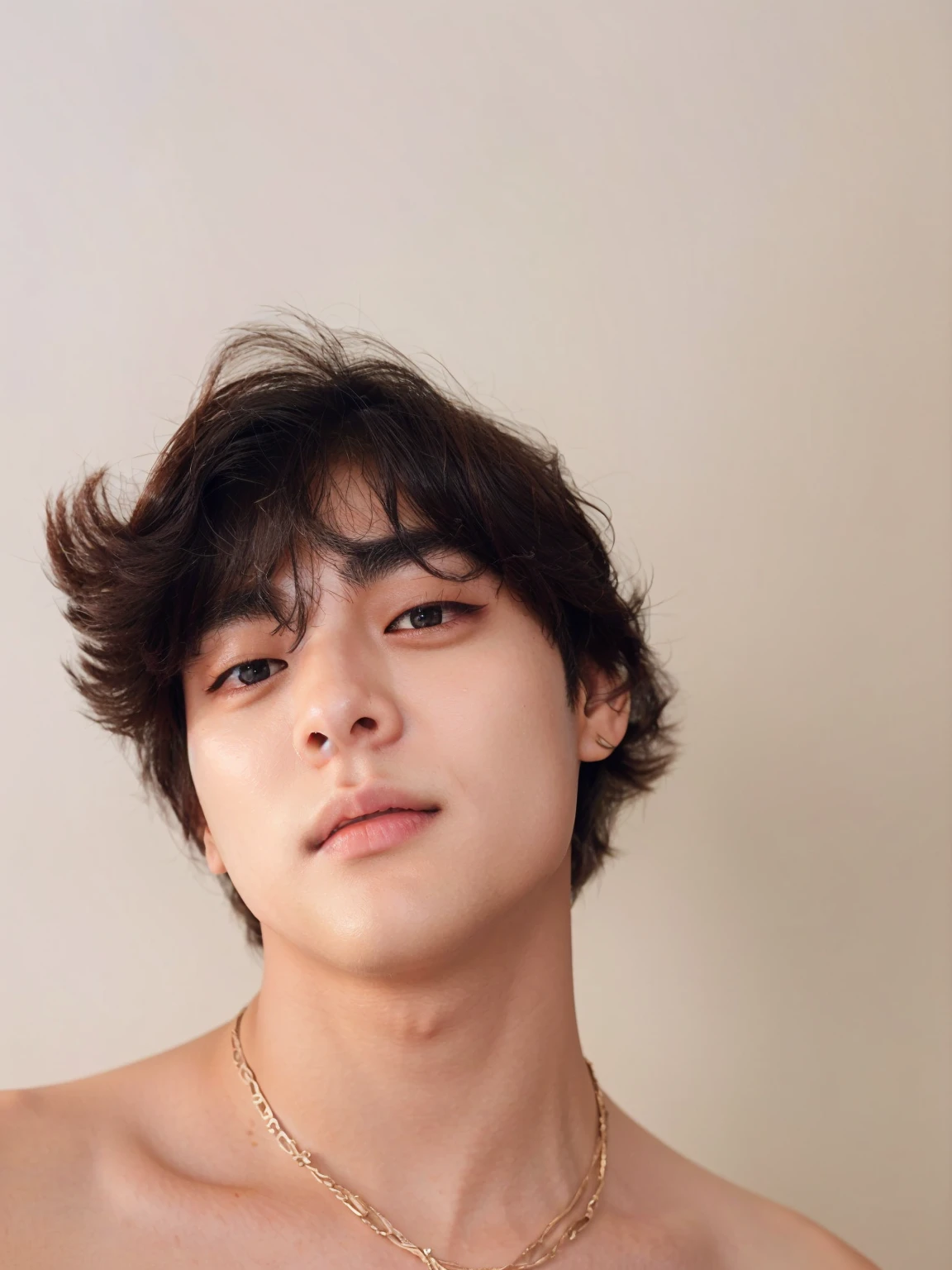 Taehyung, make the eyelids more closed but not completely