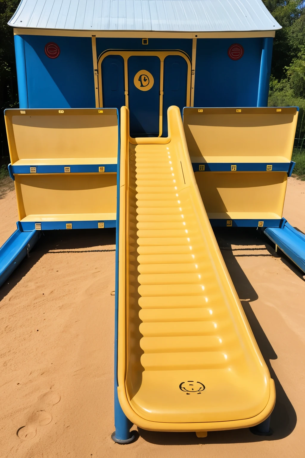4 slides next to each other , each one of them has a coin with a baby emoji sliding down the slide 