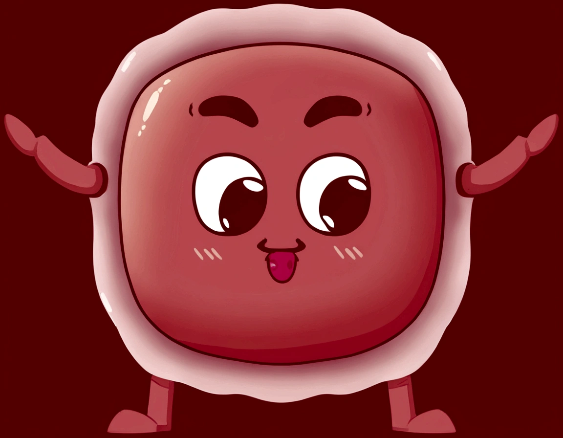 Cartoon character is pink jelly,With a surprised expression on his face, bubblegum body, Pink Angry Bubble, Pink Iconic Character, Character covered in liquid, an anthropomorphic stomach, Meat, bubblegum face, Close-up characters, Blistering skin, Lovely characters, Cute monster character design, Characters based on Haggis, sticky skin, Portrait of a cute monster