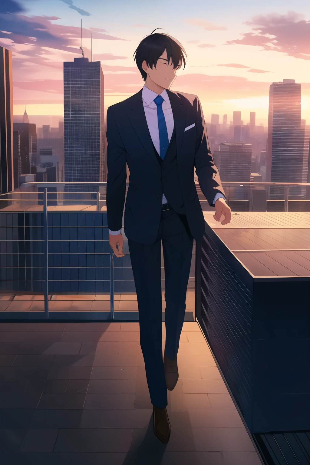 One man in a suit,smartphone,rooftop,