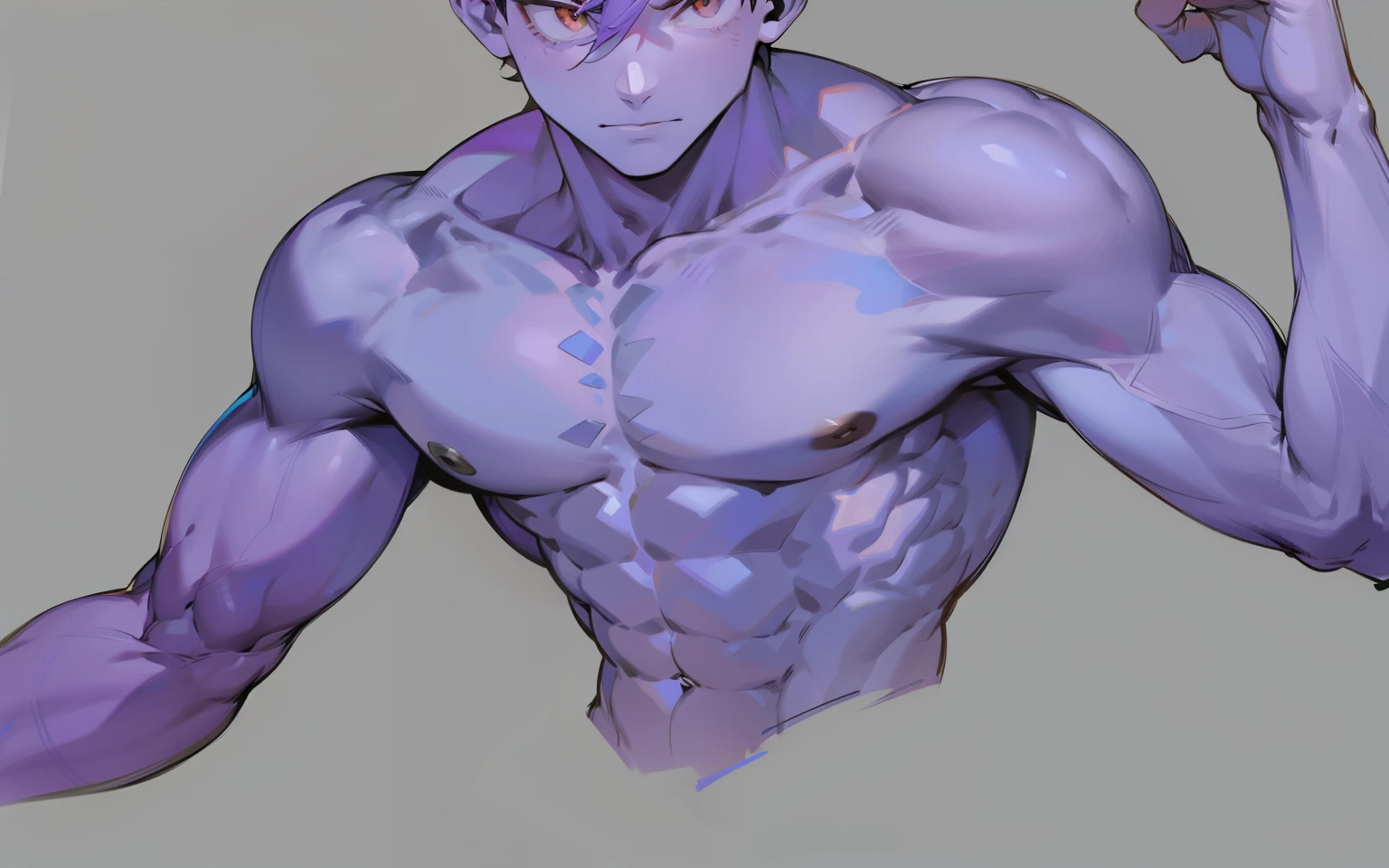  Male body structure chest muscles arms purple skin