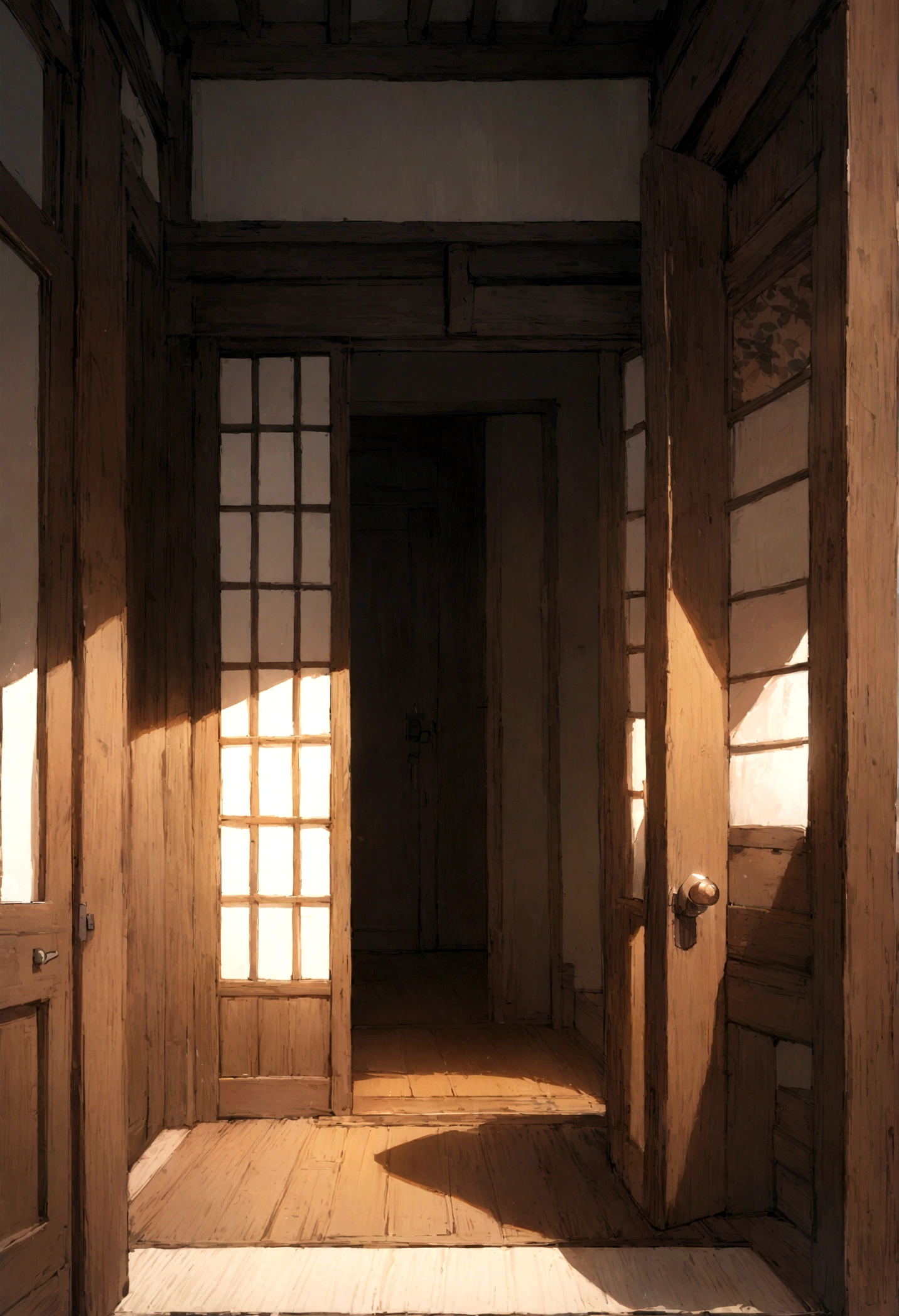 highest quality、Masterpiece、Japanese-style house、entrance、The door opens to the side、the door is open
