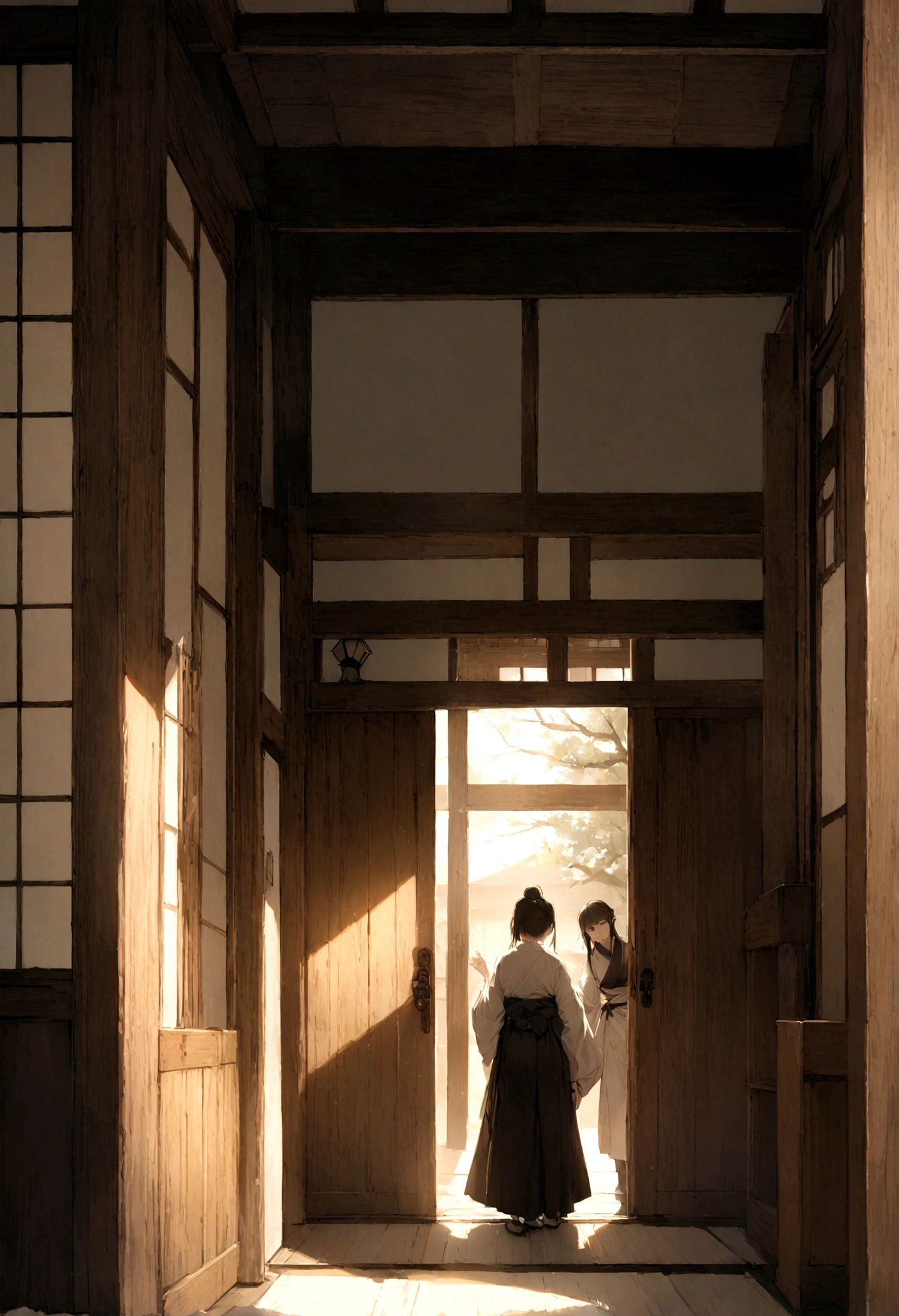 highest quality、Masterpiece、Japanese-style house、entrance、The door opens to the side、the door is open
