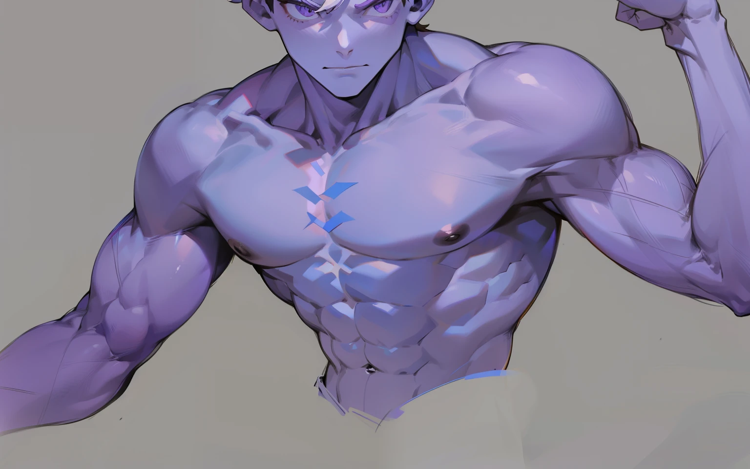Male body structure chest muscles arms purple skin