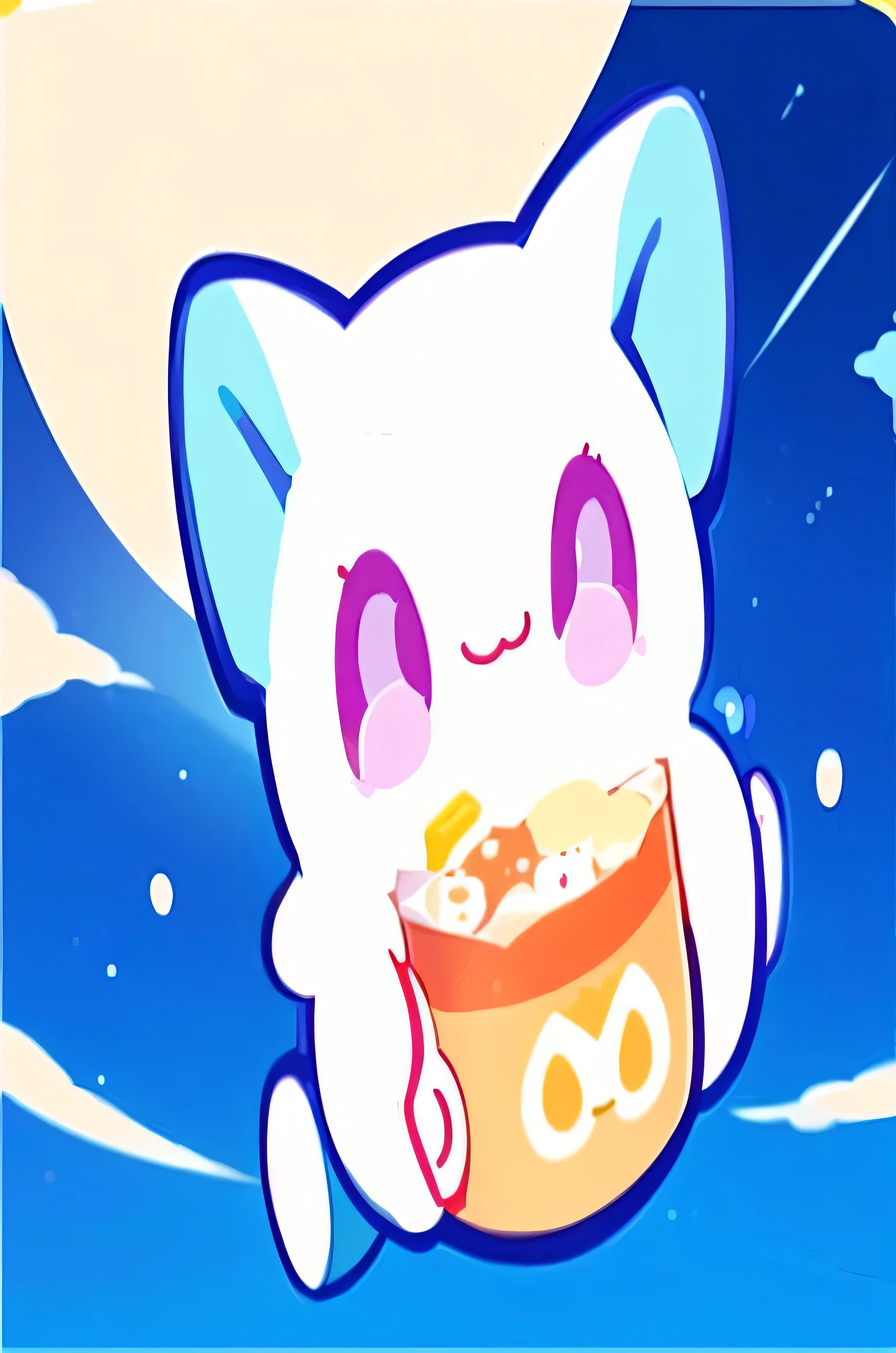 Cartoon cat holding a cup of milk tea，With a smile on your face, Kawaii cat, Anime Food,Anime cat,