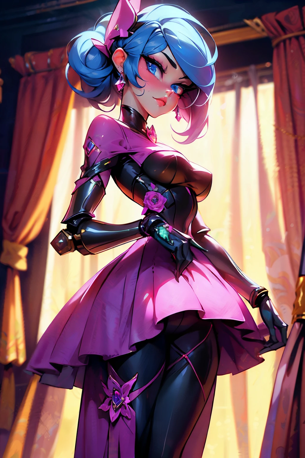 FNA ballora robotic ballerina animatronic, bad ass, ribbons and curtain background, full figure