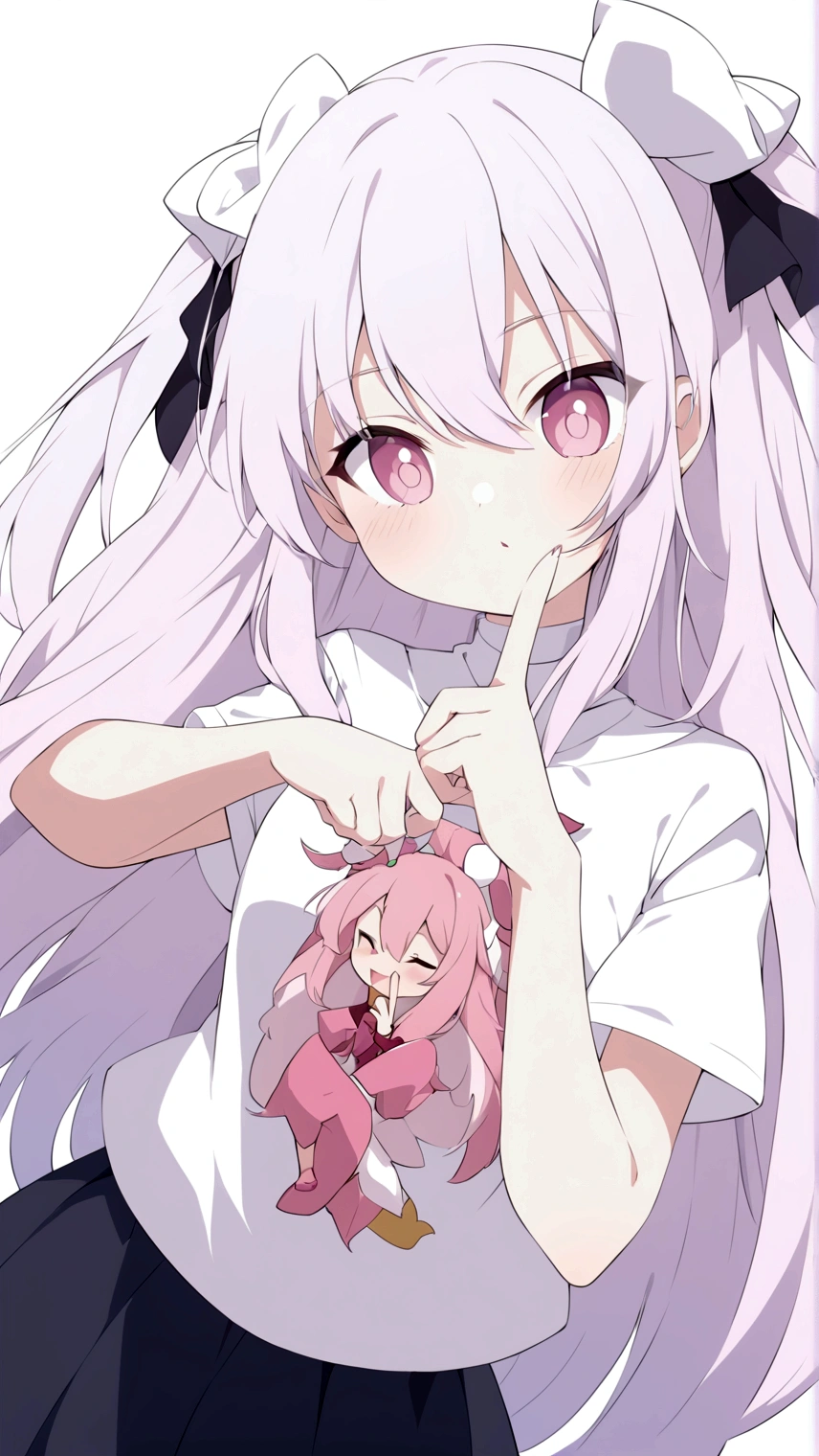 Pink Eyes、Wearing a white shirt、手捧粉色爱心的Anime Girl, best anime 4k konachan wallpapers, Anime cute art style, Cute girl anime visual, Ye Zisan, Cute anime girl, Ink art anime loli, Shikami, Use your index finger, High quality anime art style, Night Core, From Arknights, Anime Girl