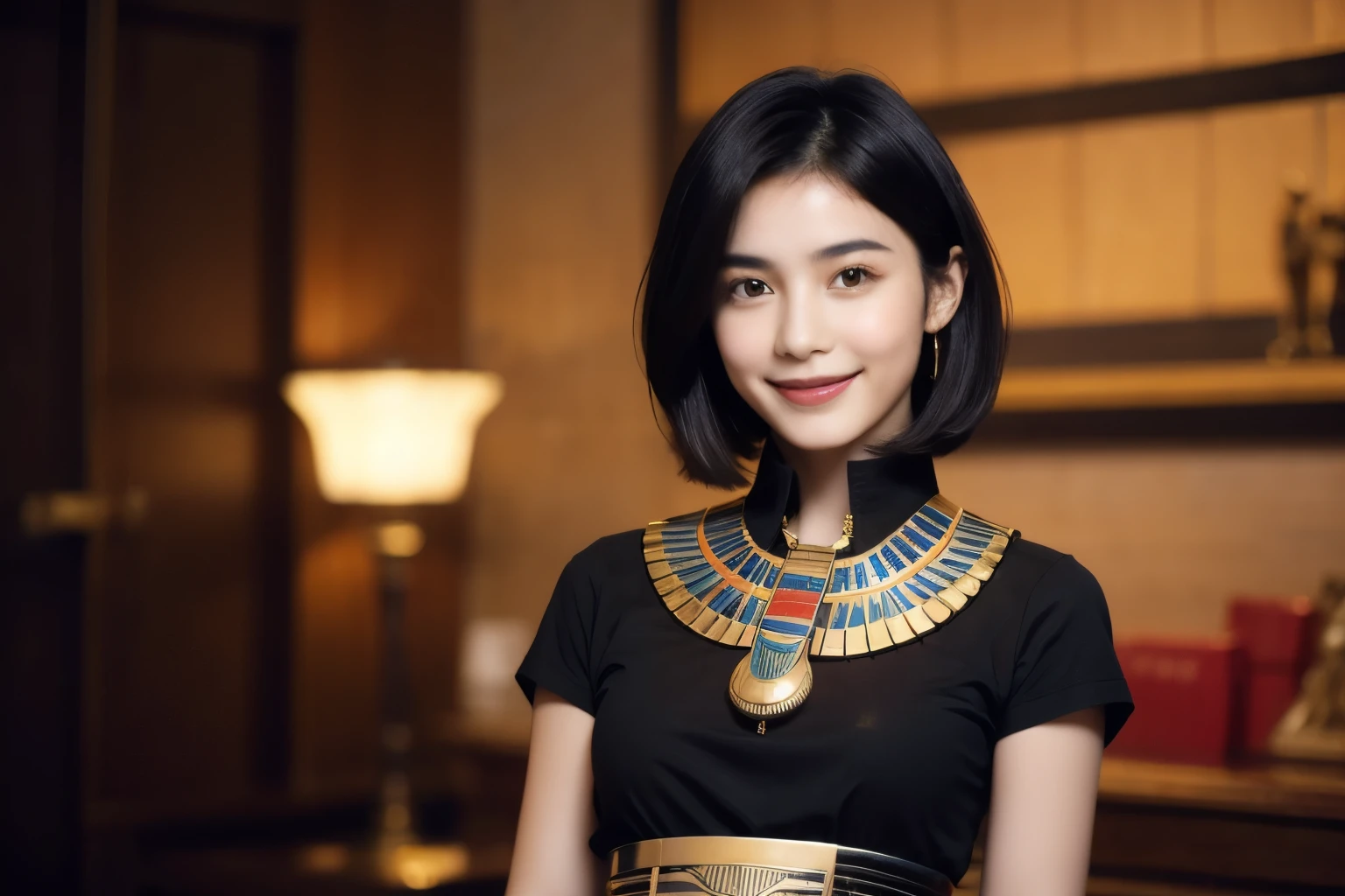 241 20-year-old female, short hair,A kind smile, lipstick, Egyptian civilization, Waist belt
