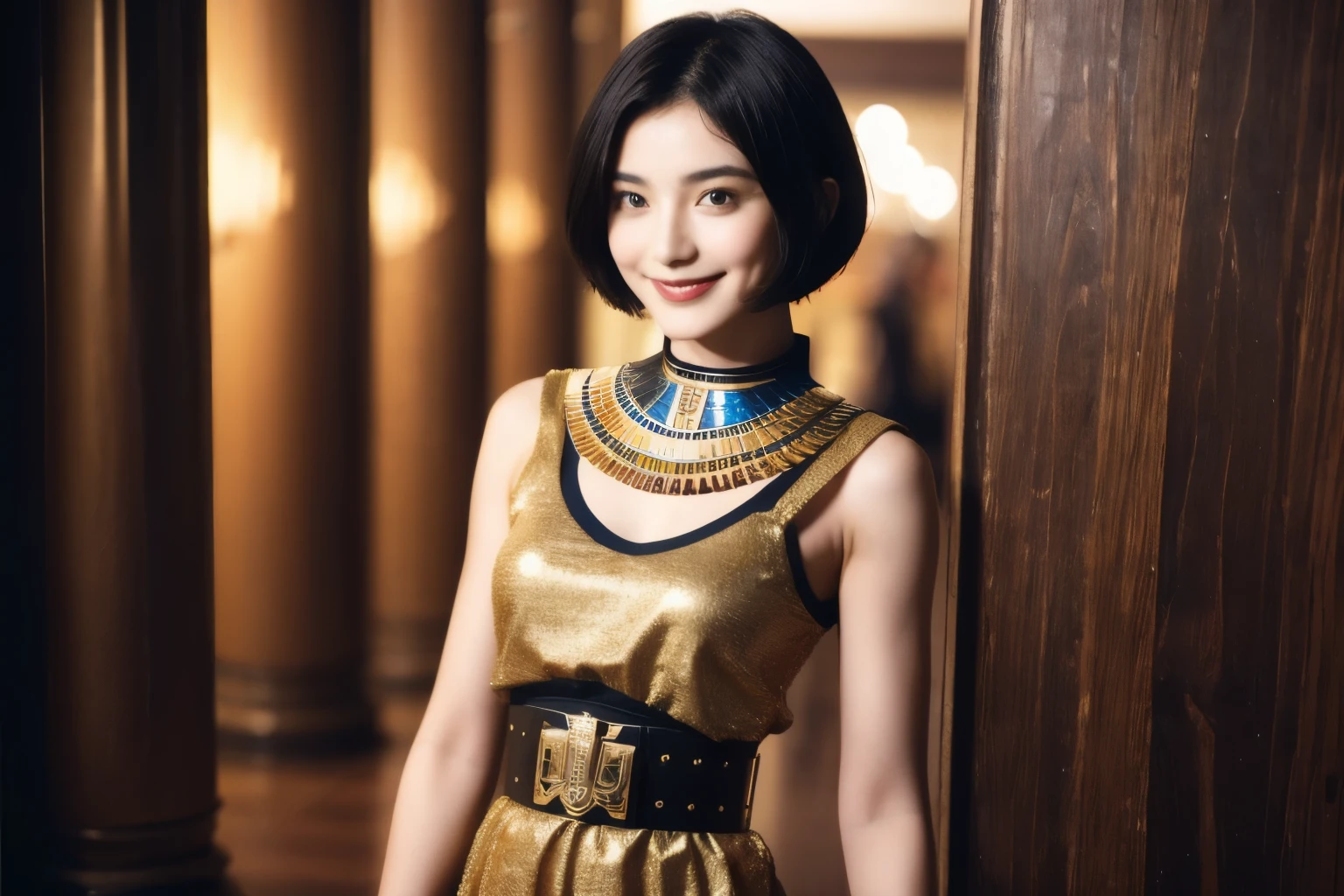 241 20-year-old female, short hair,A kind smile, lipstick, Egyptian civilization, Waist belt