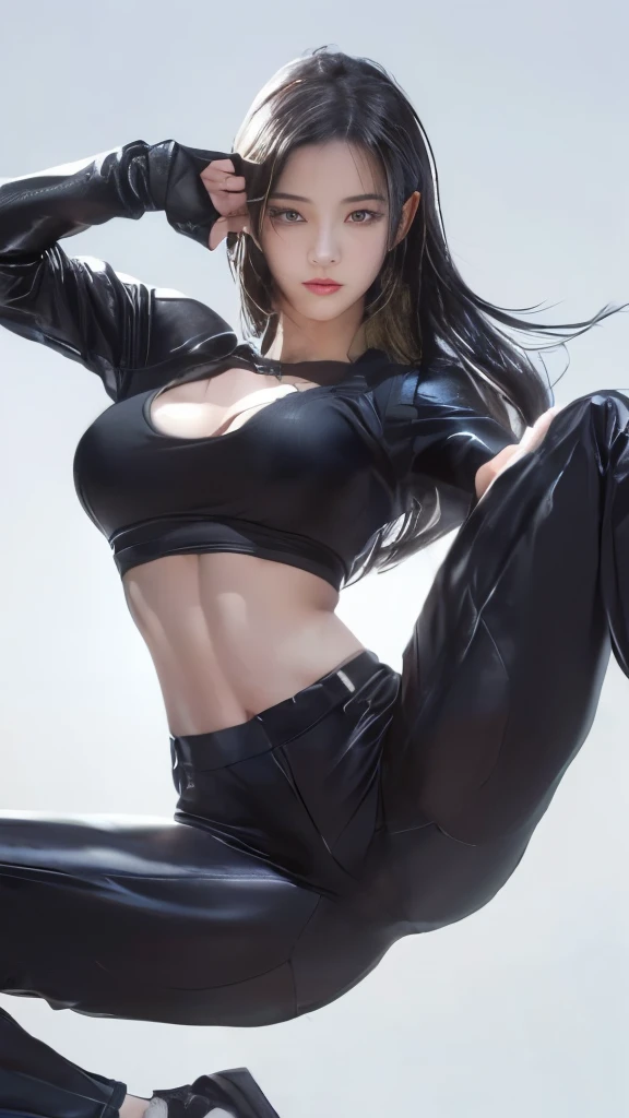 Close-up of a woman wearing a black top and black pants, IG Model | type germ, seductive Tifa lockhart portrait, extremely detailed type germ, style type germ, Tifa lockhart, in the style type germ, type germ. Anime Illustrations, type germ. High Detail, trending type germ, Tifa