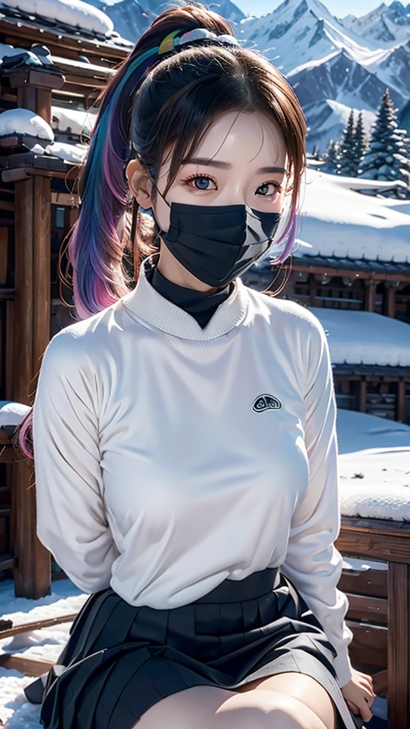 AIBeauty、Real Beauty、skirt、JK、Snow Mountain、Mountain、Face masks、、ponytail、Rainbow Hair