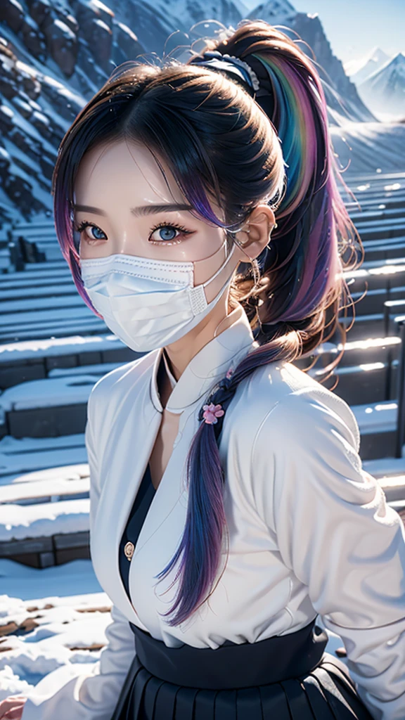 AIBeauty、Real Beauty、skirt、JK、Snow Mountain、Mountain、Face masks、、ponytail、Rainbow Hair