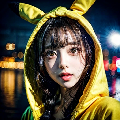 NSFW, (Girl in ((Yellow)) Pikachu hood), (naked hoodie, hood loosely open) . masterpiece 8K best quality, (RAW PhotoRealistic HyperRealism:1.37) Ultra-detailed, (Acutance:0.85), VolumetricLighting, (Studio) gray background with (Blurred colorful Lights dazzling bokeH:1.28), { (Overflowing Gigantic Cleavage;1.2) | (Golden ray illuminating face) | (Photon Particles:0.95) } . BREAK . (((Extremely detailed KAWAII face))), perfect anatomy, Childish, CaptivatingGaze, Elaborate detailed Eyes with (Sparkling Highlights:1.28), Beautifull Pupils, (Voluminous Long Eyelashes:0.88)、Glossy Lips, Rosy Cheeks, (Flawless FineSkin, Radiant PearlSkin with Transparency) . { (joyful expressions:1.28) | (:d) }, (Large eyes:-1) .