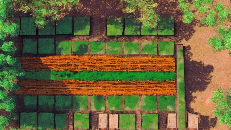 A horizontal 2.5D top-down slightly map, set in 10th century Vietnam, tower defense on the right, the map clear features vibrant rice fields, and a long straight river running through the center, suitable for strategic placements of towers and defenses, the landscape includes land, tones of yellow and brown, plain landscape scenery with traditional Vietnamese aesthetics, detailed rice fields, the art style should reflect ancient Vietnamese aesthetics, with vector textures and illustration colors, the overall atmosphere should feel country and immersive, (2.5 style), a bit of realistic and mystery