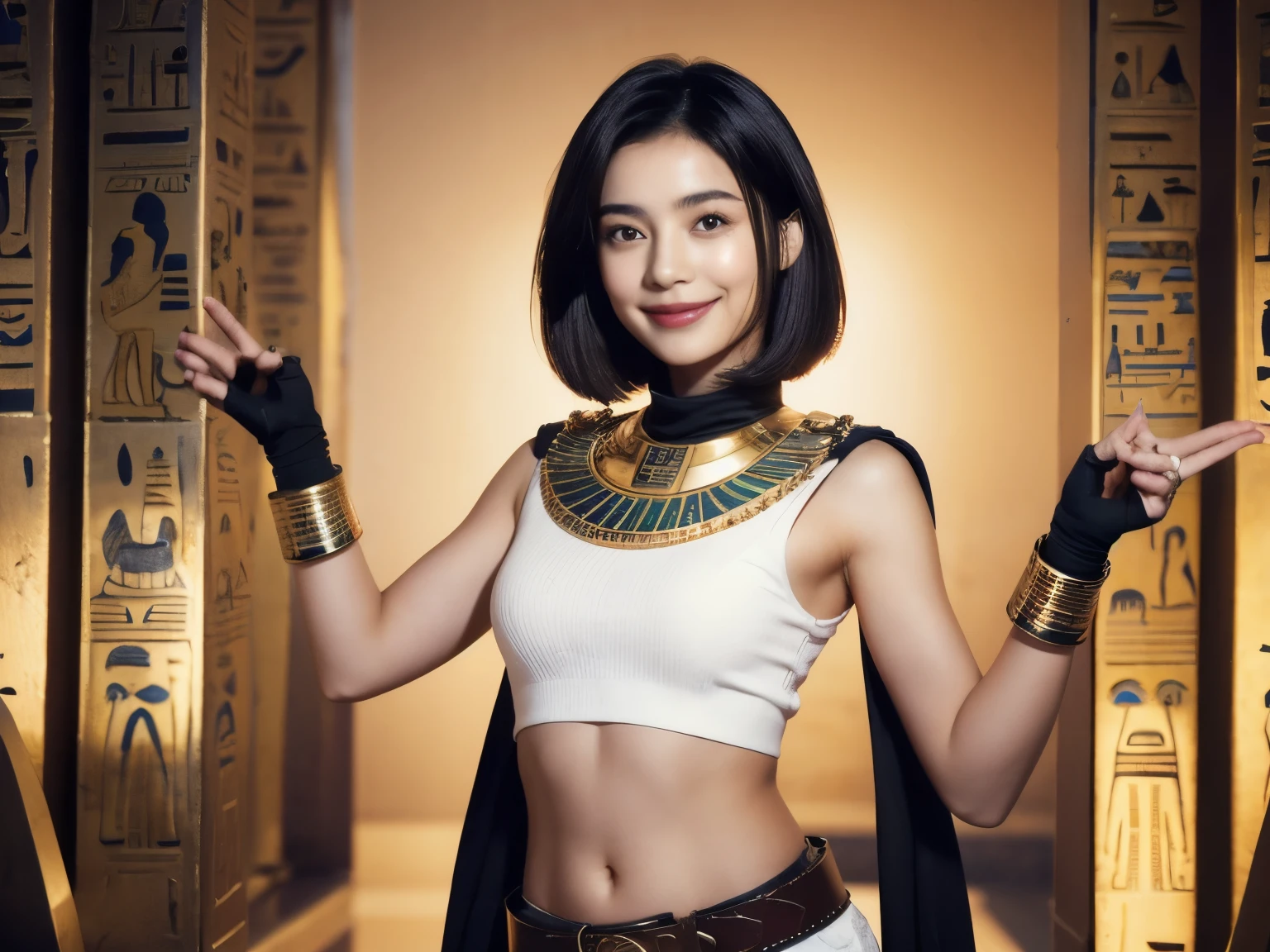 241 20-year-old female, short hair,A kind smile, lipstick, Egyptian civilization, Waist belt