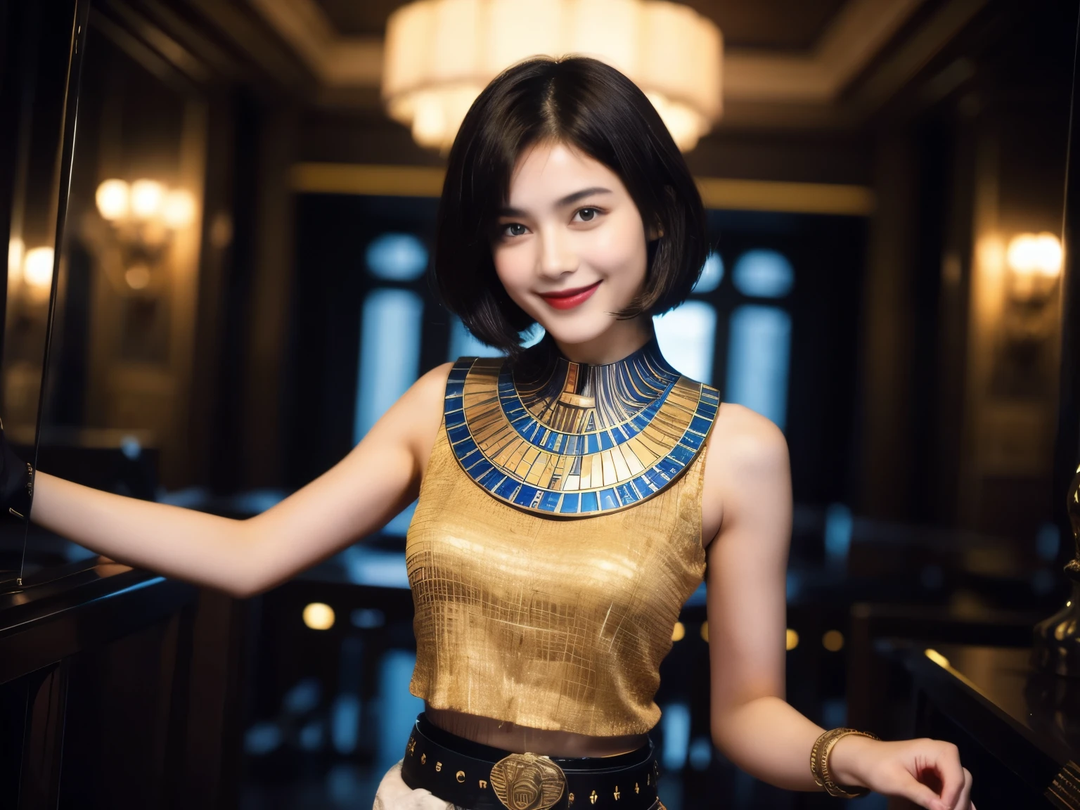 241 20-year-old female, short hair,A kind smile, lipstick, Egyptian civilization, Waist belt