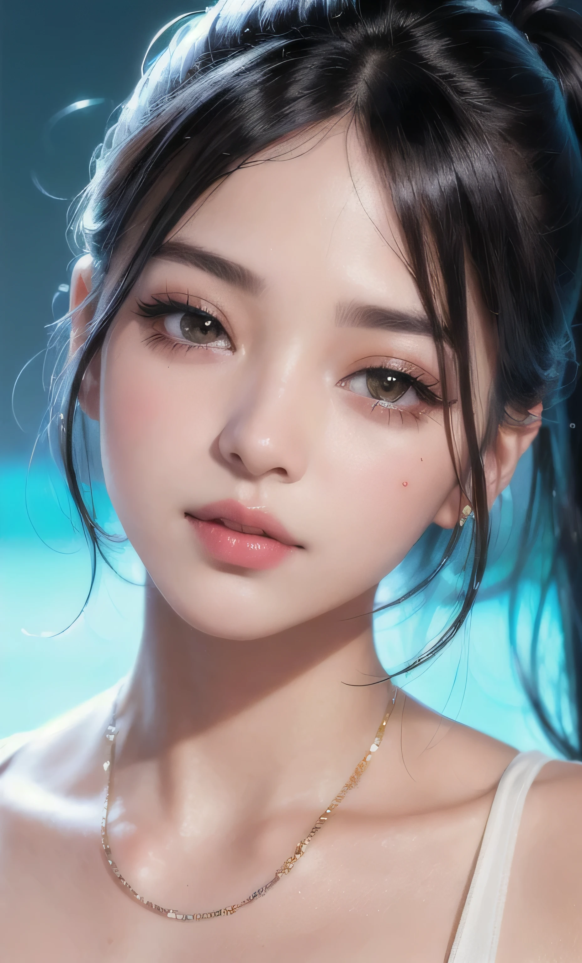 (8k, RAW photo, photorealistic:1.25) ,( lipgloss, eyelashes, gloss-face, glossy skin, best quality, ultra highres, depth of field, chromatic aberration, caustics, Broad lighting, natural shading,Kpop idol) looking at viewer with a serene and goddess-like happiness,