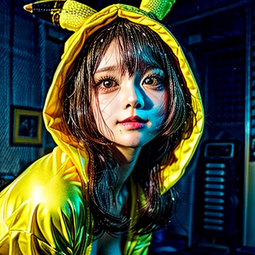  NSFW, (Girl in ((Yellow)) Pikachu hood), (naked hoodie, hood loosely open) . masterpiece 8K best quality, (RAW PhotoRealistic HyperRealism:1.37) Ultra-detailed, (Acutance:0.85), VolumetricLighting, (Studio) gray background with (Blurred colorful Lights dazzling bokeH:1.28), { (Overflowing Gigantic Cleavage;1.2) | Navel | (Golden ray illuminating face) | (Photon Particles:0.95) } . BREAK . (((Extremely detailed KAWAII face))), perfect anatomy, Childish, CaptivatingGaze, Elaborate detailed Eyes with (Sparkling Highlights:1.28), Beautifull Pupils, (Voluminous Long Eyelashes:0.88)、Glossy Lips, Rosy Cheeks, (Flawless FineSkin, Radiant PearlSkin with Transparency) . { (joyful expressions:1.28) | (:d) }, (Large eyes:-1) . ((leaning forward with DownBlouse))