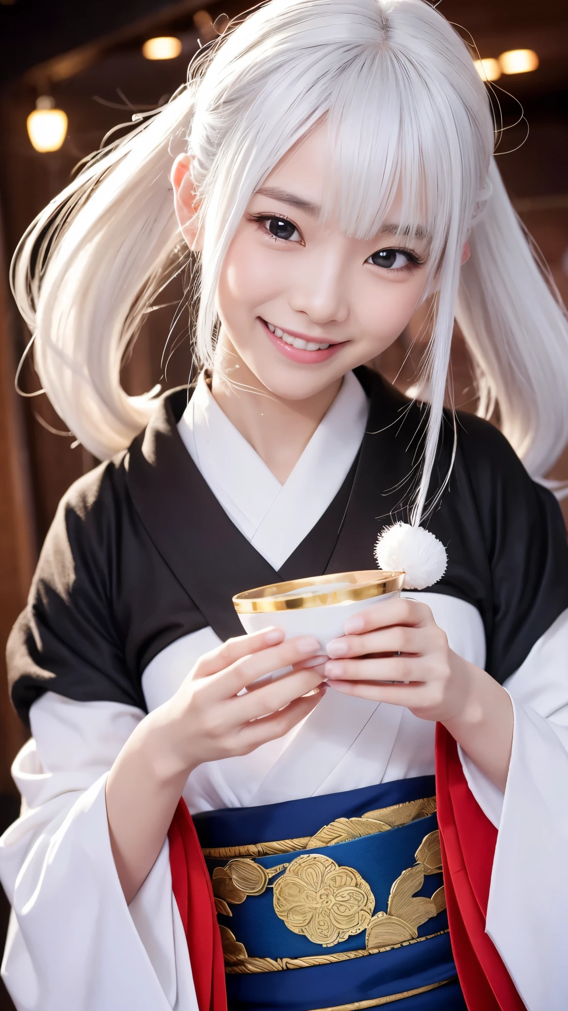 Here is the English prompt for generating an image as you described:
"Create an image of a with white hair, resembling a Zashiki-warashi, exuding a charming and luxurious aura. The should have a joyful, radiant smile, evoking a sense of good fortune and prosperity."
If you need further modifications or details, feel free to let me know!