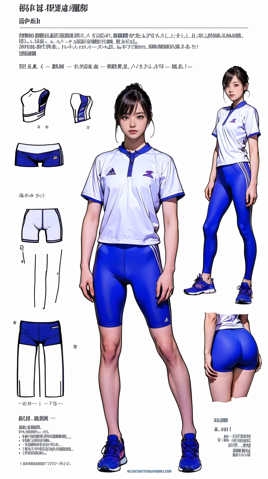 ((masterpiece)),(((highest quality))),((1 person, Reference Sheet, Character Design, front, return, ~ ~ side))), Thin thighs, Long legs, It's not a big deal, Wearing a marathon uniform and marathon shoes