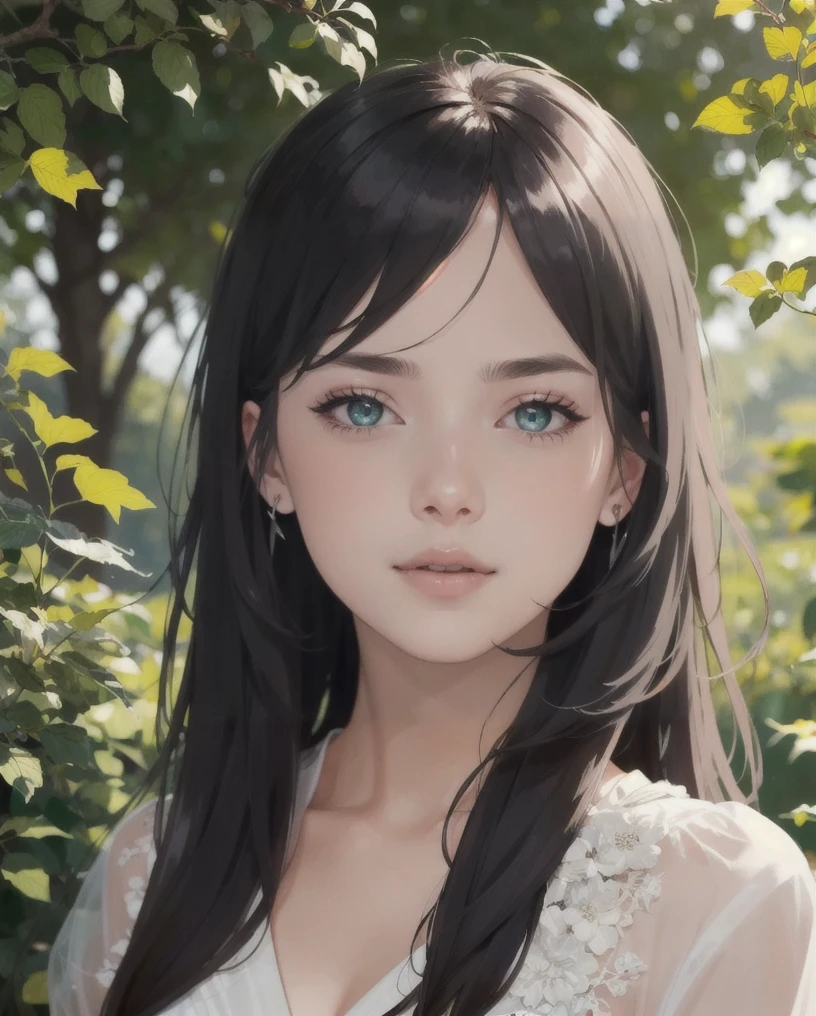 1girl, beautiful detailed eyes, beautiful detailed lips, extremely detailed face and portrait, long eyelashes, elegant young woman, intricate dress, flowing hair, serene expression, sunlit garden, lush green foliage, colorful flowers, soft natural lighting, warm color palette, cinematic composition, photorealistic, 8k, high quality, masterpiece
