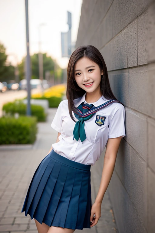 (((full bodyesbian)))、((Girls' High School Uniforms))、((1a person))、ponytail、short-hair、Close to the subject、((a school flower beds)))、(((ssmile)))、(((Girls' High School)))、((a beauty girl))、((sexy pose))、Photorealsitic、Beautiful detailed eyes、Hyper-Realism、highcontrast、Ultra HD、realistic skin textures、Top image quality、top-quality、超A high resolution、Fine details、Very meticulously、well-endowed round bosom