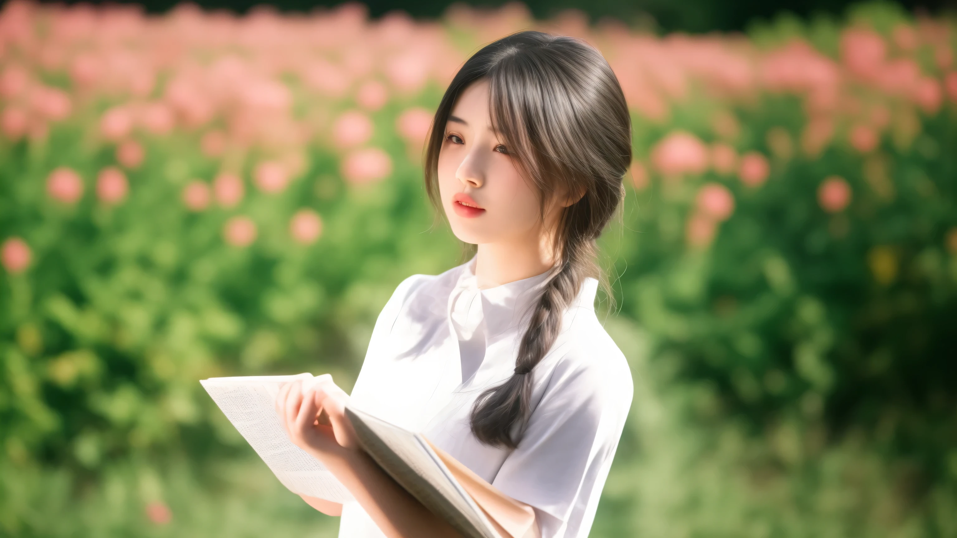 there is a woman that is holding a book in her hands, korean girl, student, young asian girl, bae suzy, chinese girl, portrait shot, a young asian woman, beautiful south korean woman, closeup portrait shot, photo taken with nikon d750, photo taken with nikon d 7 5 0, beautiful young korean woman, korean woman