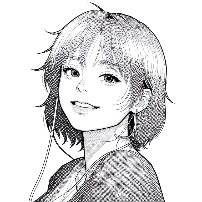 (obra maestra, mejor calidad:1.2), 1 chica, solo, Line Art, Estilo manga, sonriendo, Sin perder el estilo del LoRA