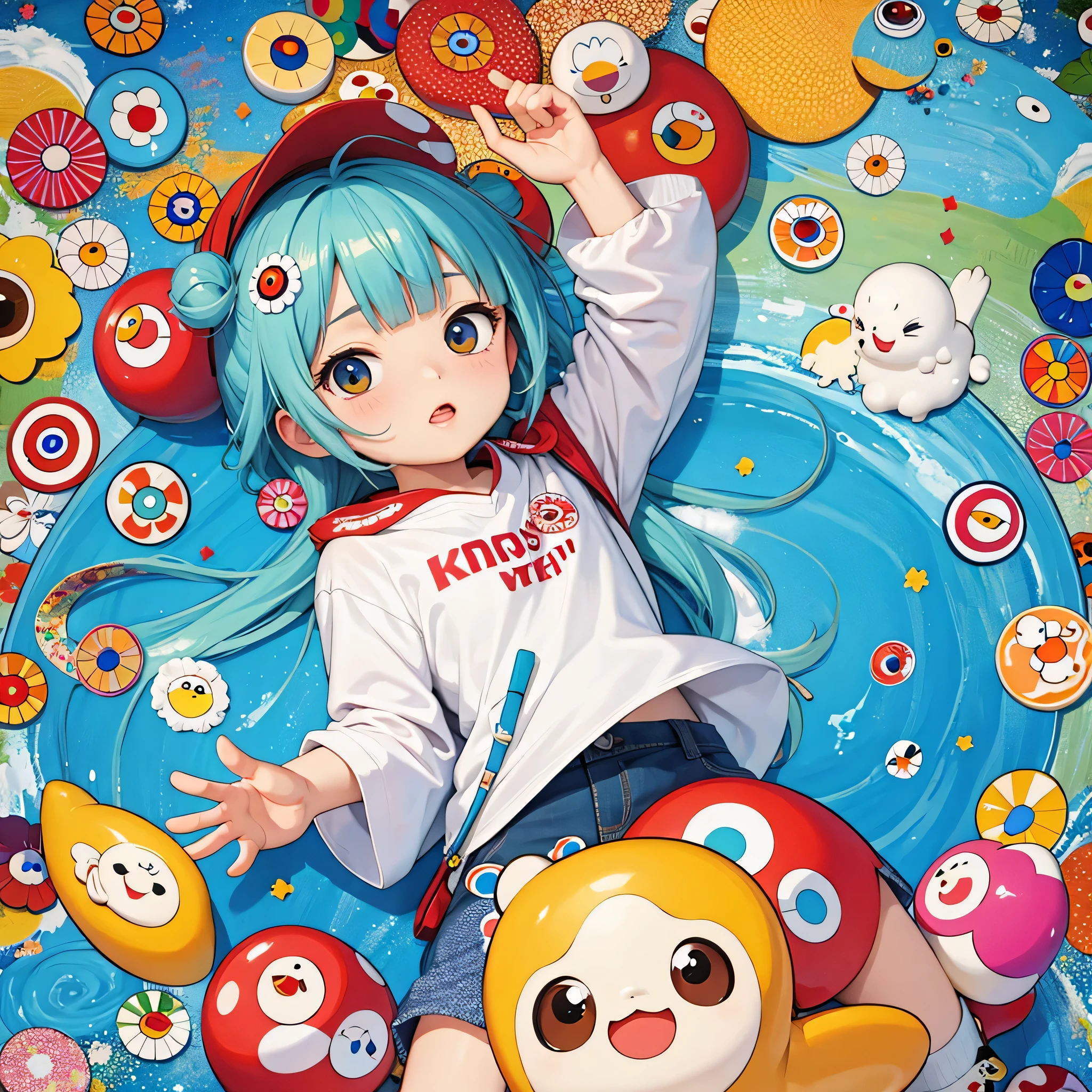 8K quality, Takashi murakami'illustration of, intense watercolor, watercolor detailed art, watercolor splash, surreal, avant-garde pop art, Beautiful and expressive paintings, Beautiful artwork illustration of, very colorful tones, wonderful, cool beauty, highest quality,official art, vector art,stylish design, (((highest quality))), HDR, ((Detailed details)), (((graffiti art))), ((masterpiece))、((Super detailed))、(((colorful flowers)))、(((Hawaii Travel)))