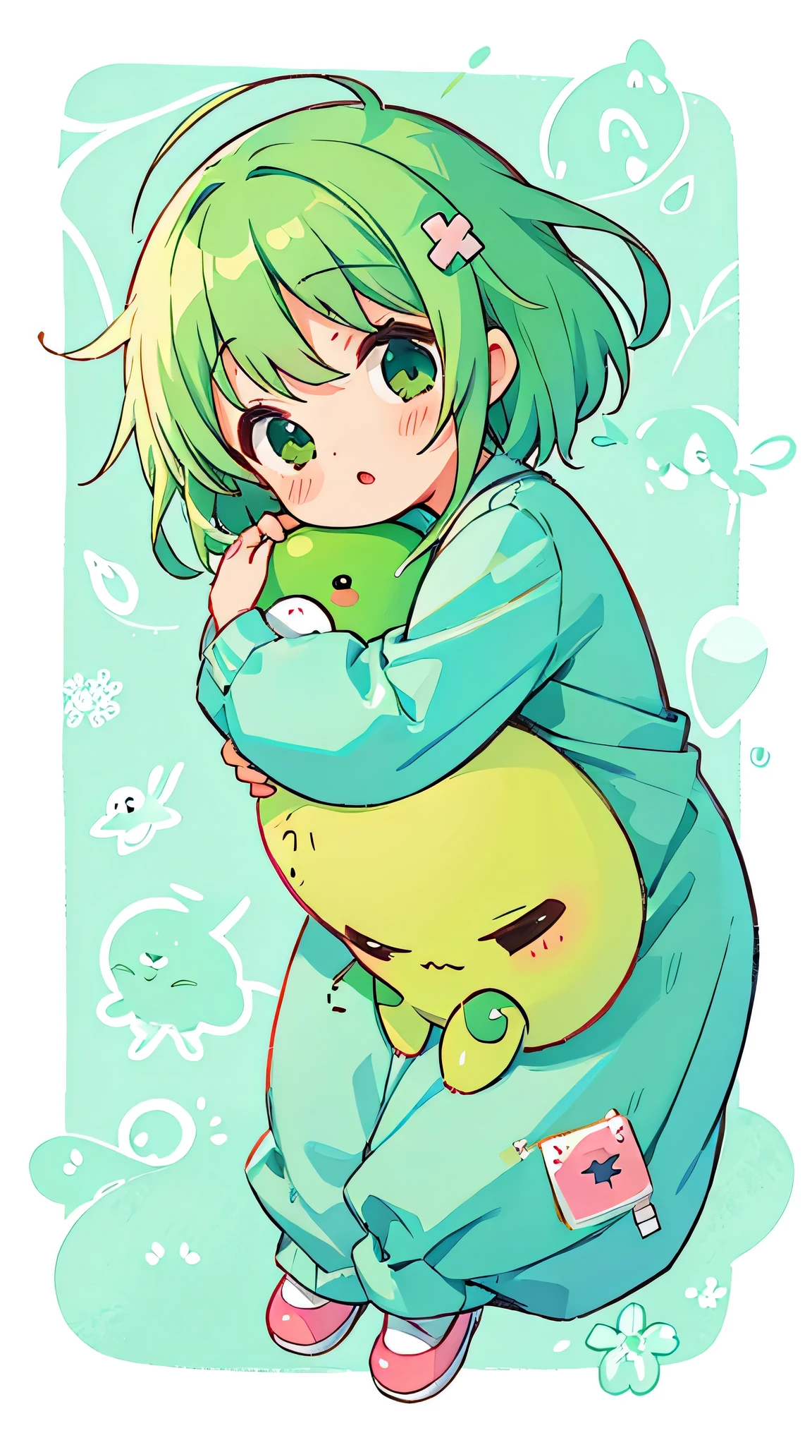 happy frog, Sponge pads, cartoon style, Flat style illustration, four colors, -v 5 -s 250